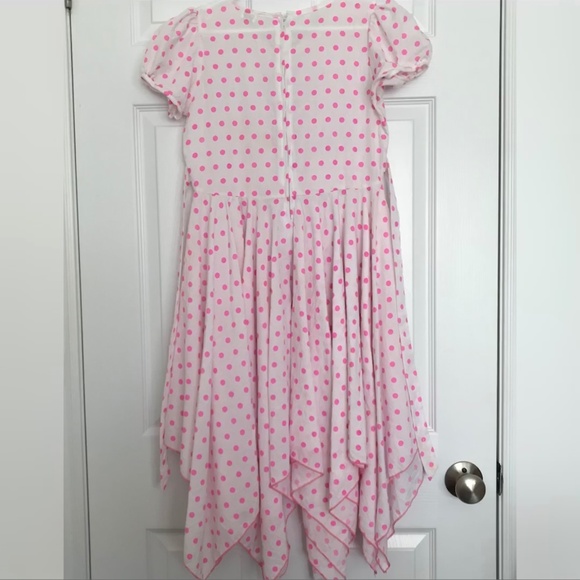 Polka Dot Ruffle Hem Dress Girls Size 10 White Pink - Picture 2 of 9
